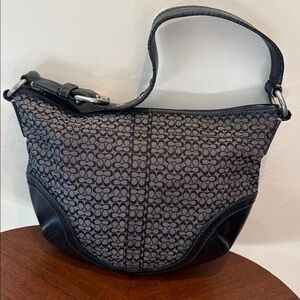 Coach Soho Shoulder Bag  mini C monogram black/grey/black leather trim  hobo bag